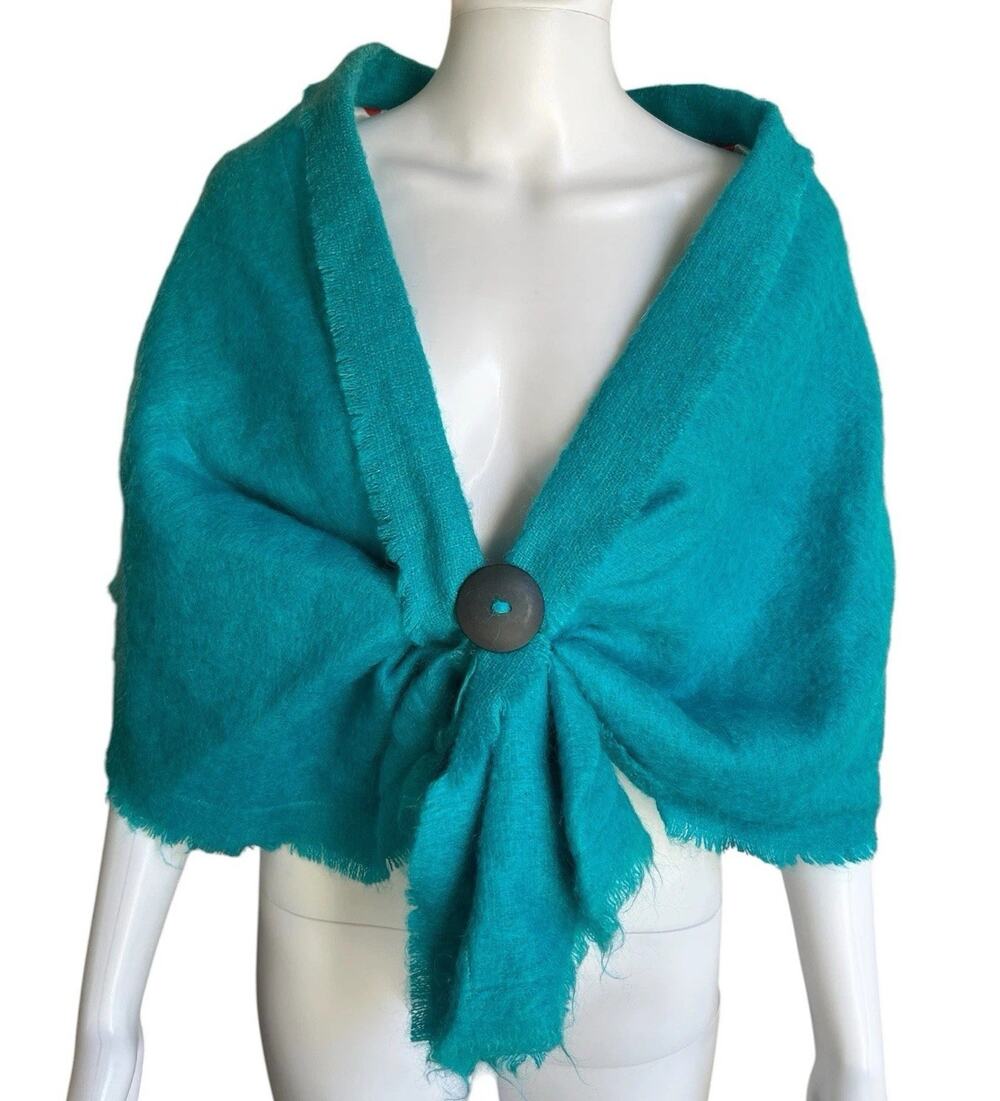 Garnish 100% Wool Wrap Shawl Women M Teal Turquoise Cape Made in USA